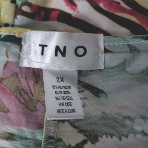 TNO Plus Size 2X Multicolor Floral Draped Neck Blouse - Picture 4 of 5